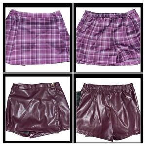 Vince Camuto 2 Girls Skirt Set Sz 7 Pleated Purple Plaid & Plum Faux Leather NEW